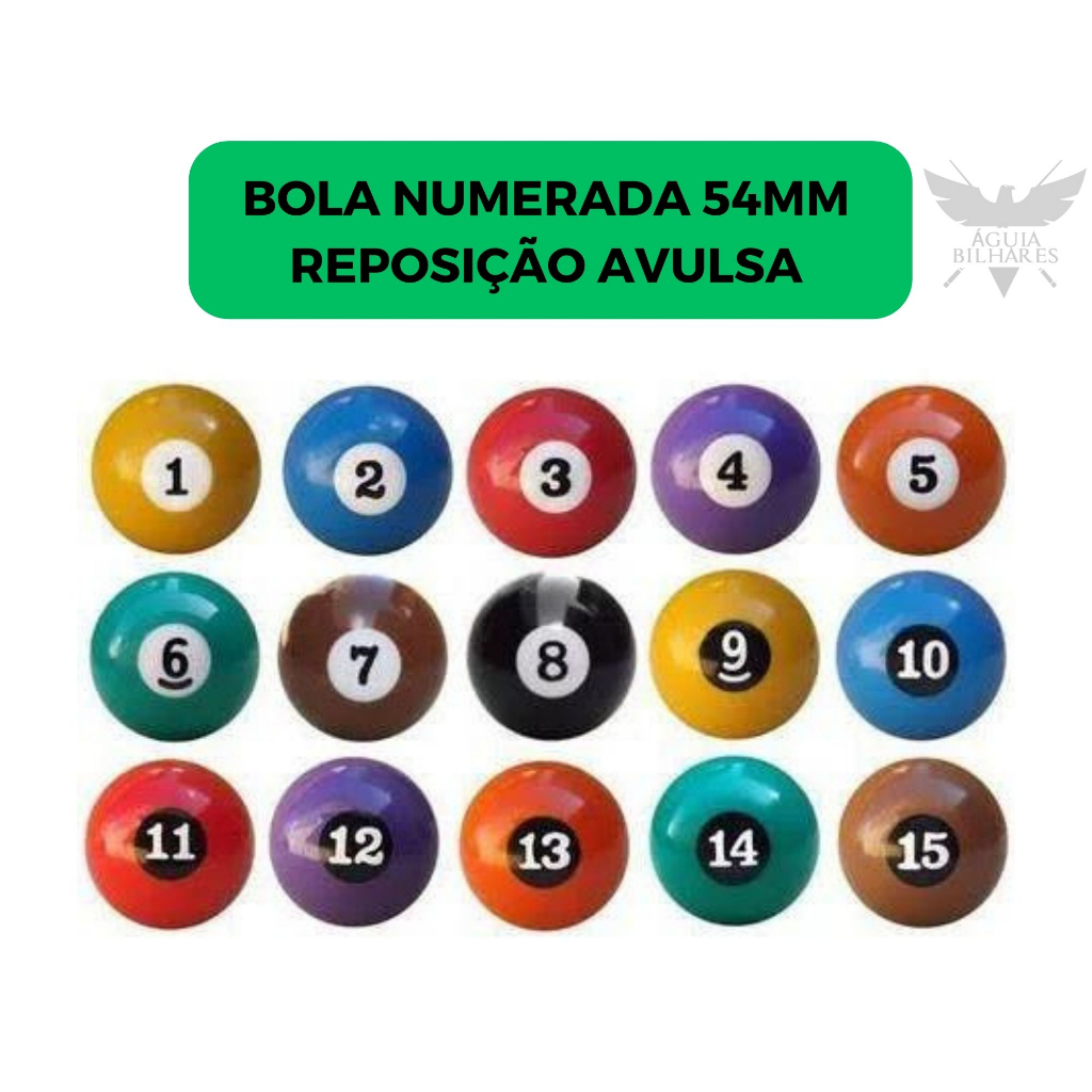 BOLA SINUCA BILHAR SNOOKER NUMERADA REPOSIÇÃOAVULSA 54MM