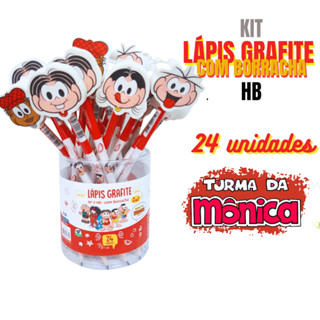 kit 24 Lápis Hb E Borracha Escolar Personagens Turma Da Mônica