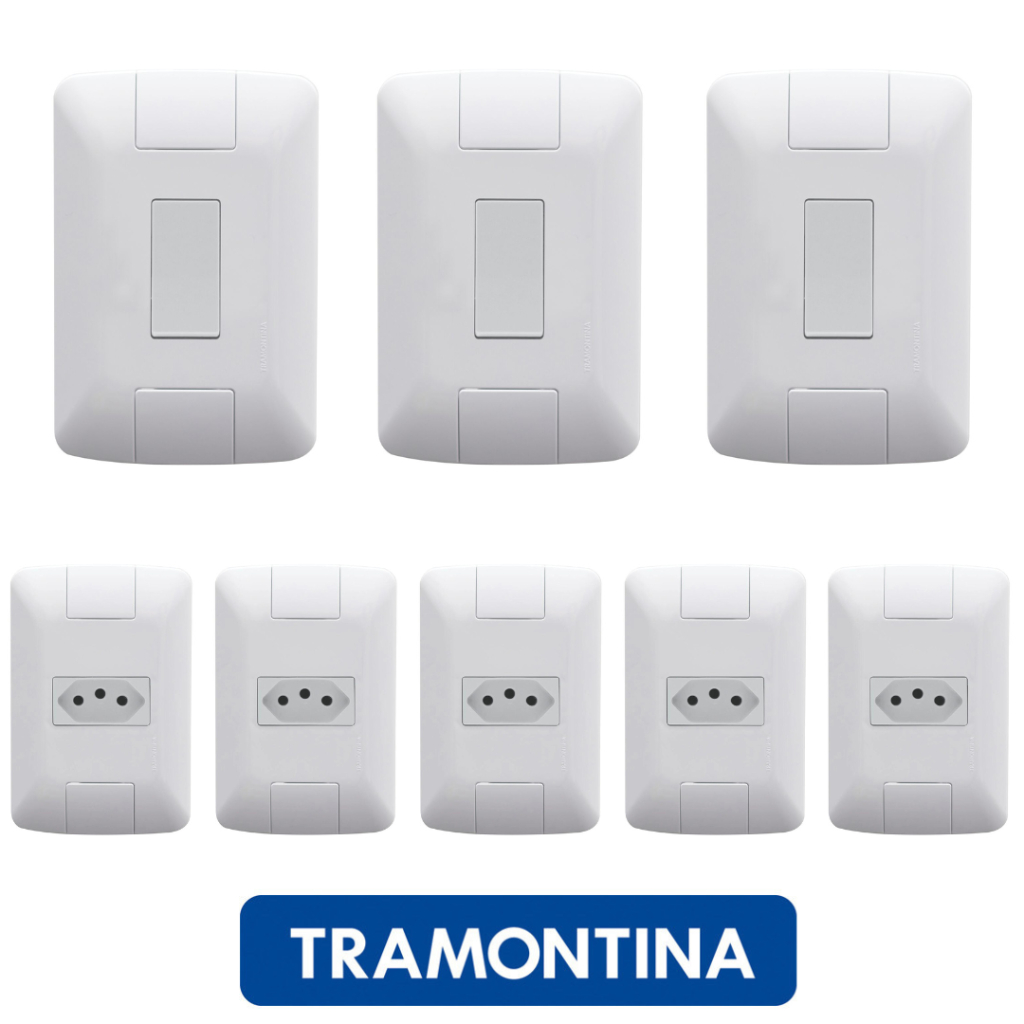 KIT 03 Interruptores simples + 05 Tomadas 10A C/Placa 4x2 tramontina Aria em Oferta na Shopee