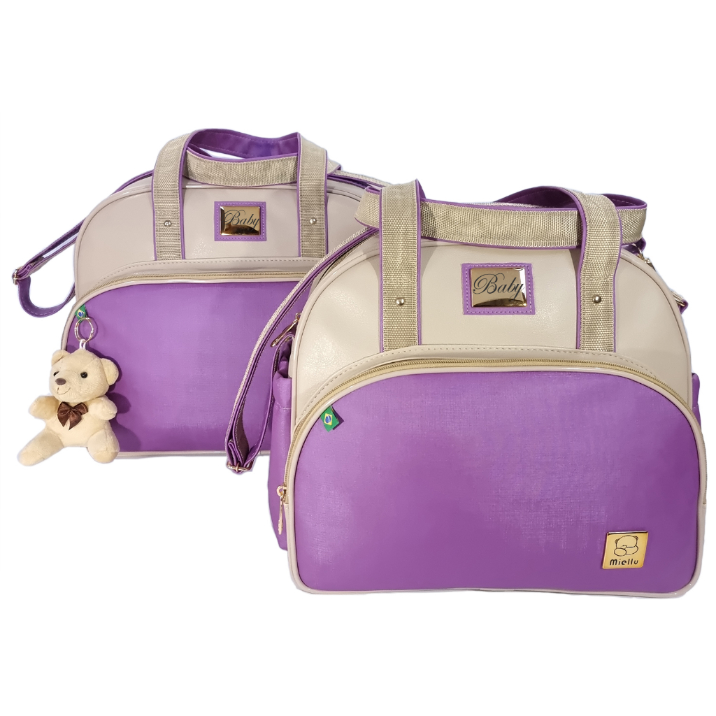 Kit Bolsas Bebe Maternidade New Elegance PERSONALIZADA Enxoval Miellu Bolsas com Trocador - 4 peças