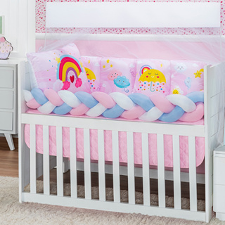 Kit Berço Americano Completo Trança com Mosquiteiro10 Peças Menina Aro Íris Rosa em Oferta na Shopee