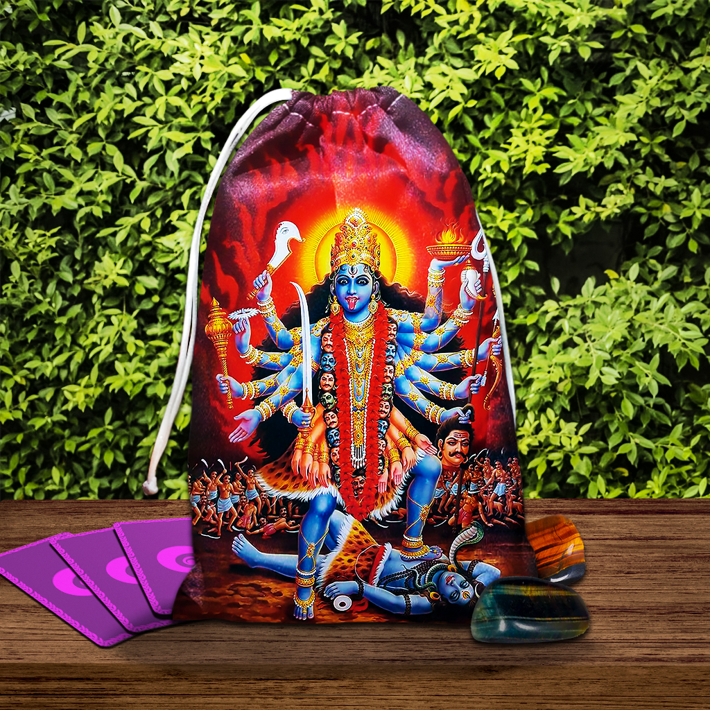 Saquinho de tarô Kali, porta japamala, saco de oráculos e baralho cigano, bolsa para cartas tarot