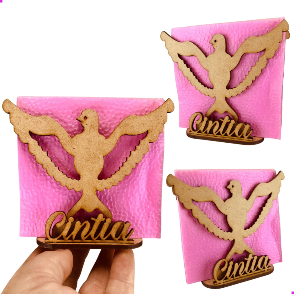 60 Porta Guardanapos Divino Espírito Santo Mdf Nome Personalizado Lembrancinha Batismo Crisma