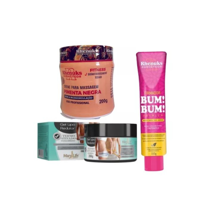 Kit Beleza Ajudar Firma Bumbum Eliminar Celulite E Estrias -1 bumbum-1 gel redutor-1 Pimenta Negra