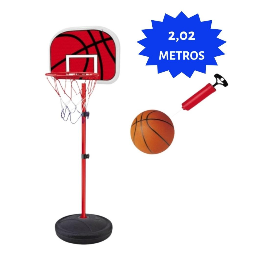 Tabela de Basquete 2,02m Infantil Altura Ajustavel Regulavel com Bomba e Bola DM Toys DMT5091