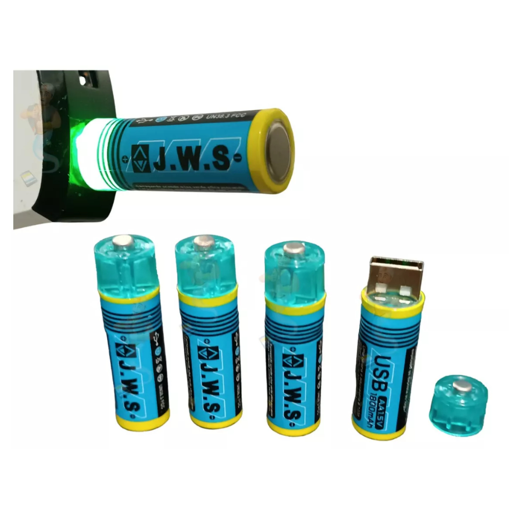 4 Pilhas Aa Recarregável Usb 1.5v 1800mah Original Jws em Oferta na Shopee