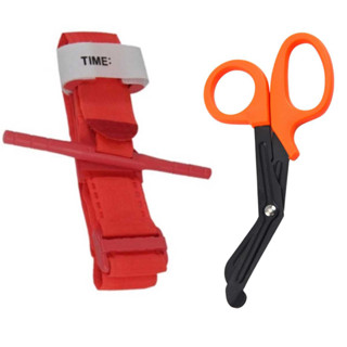 Kit Torniquete Tático Tesoura Laranja APH Ponta Romba Primeiros Socorros