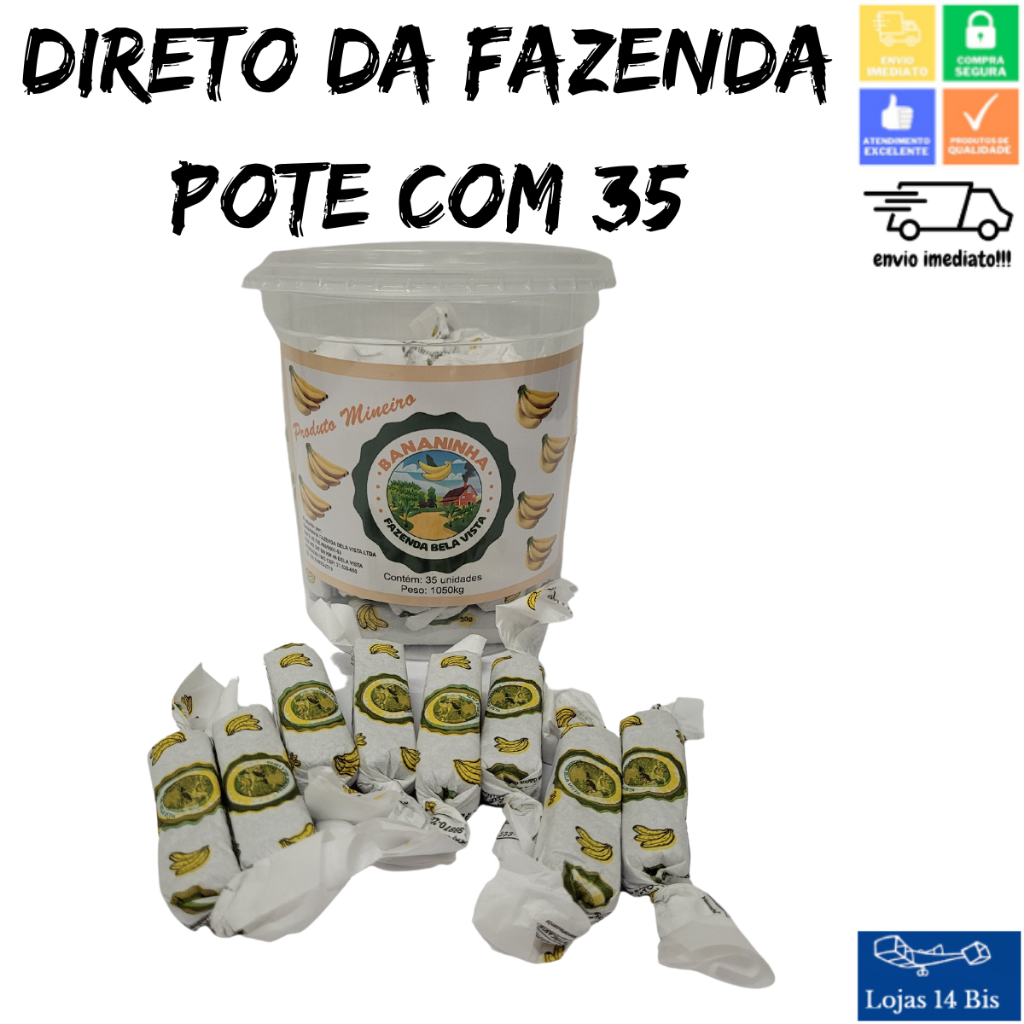Doce de Banana Bananinha Bela Vista Pote 1.050kg 35 Unidades de 30g Sem Glúten