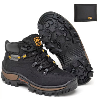 Bota Masculina Cat Caterpillar De Couro Costurado Super Macio Impermeável + Carteira