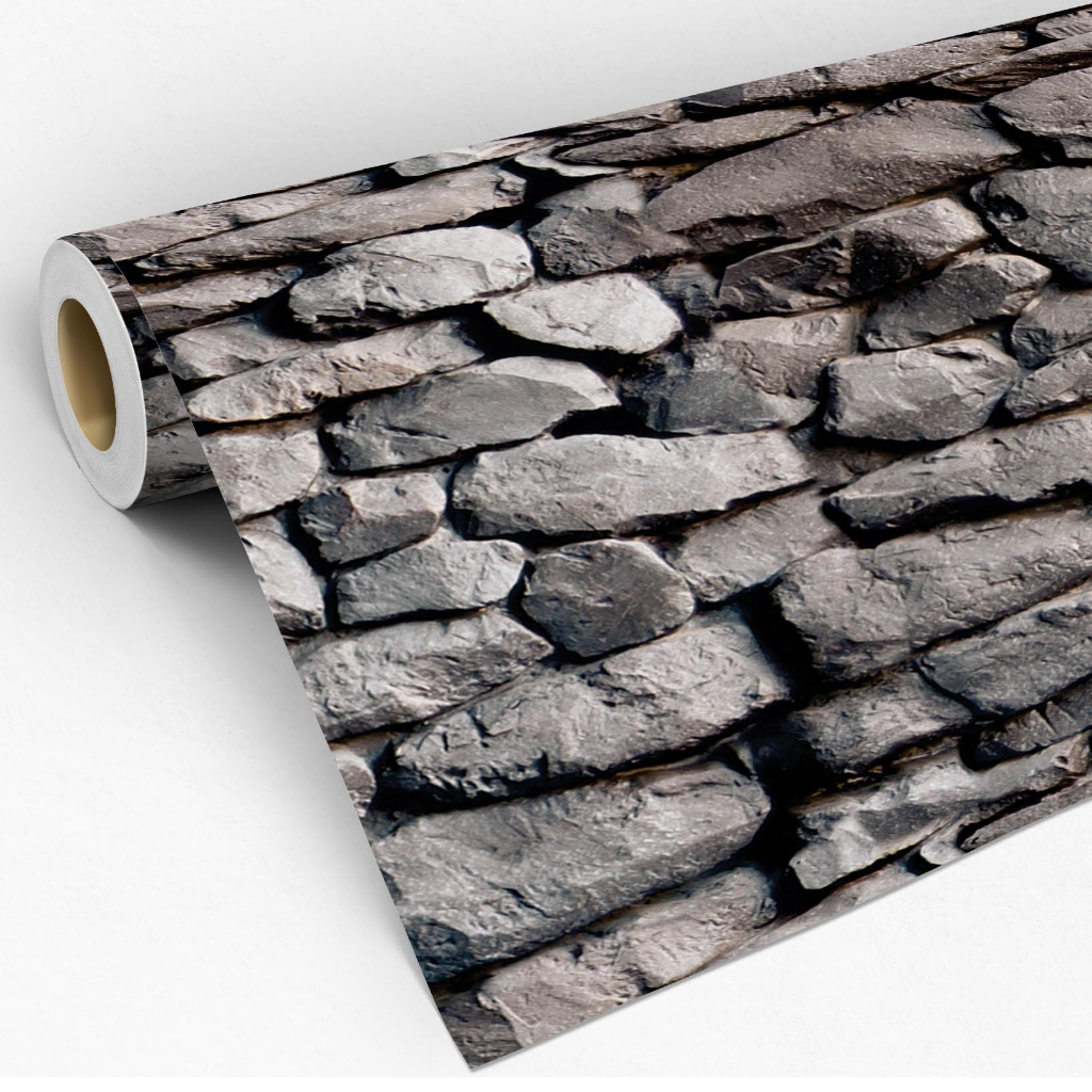 Papel de Parede Pedras Efeito 3D Adesivo Pedras Canjiquinha Preta Adesivo Lavável Rolo de 3 Metros