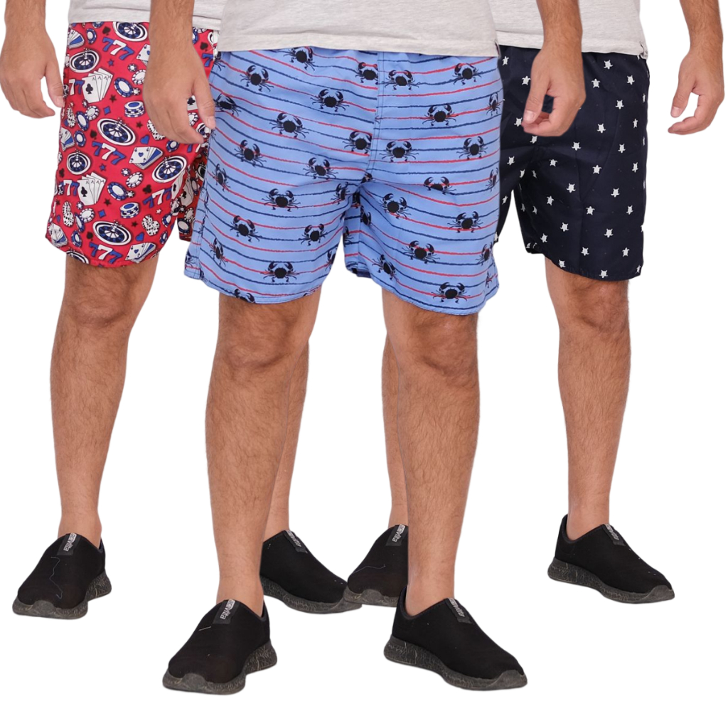 Kit Short Masculino Tactel Estampado - Shortinho Academia, Perfeito para Esportes, Corrida