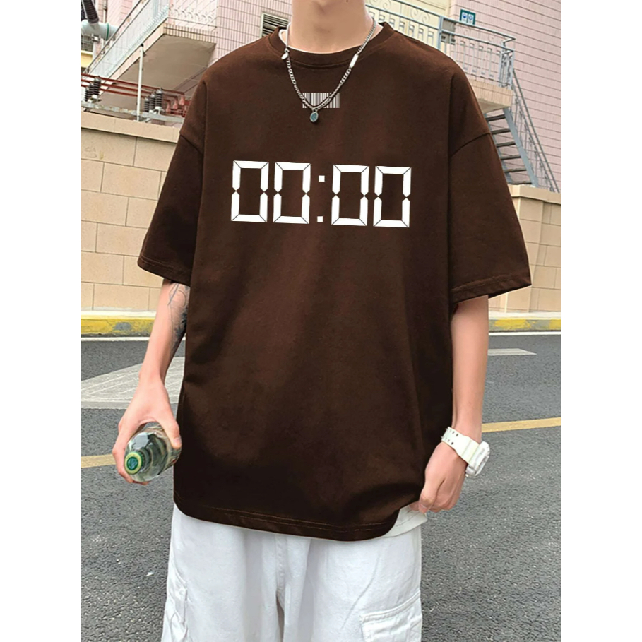 Camiseta Oversized 0000 Relogio Meia Noite Tumblr Skate Manga Curta Ombro Caido Style
