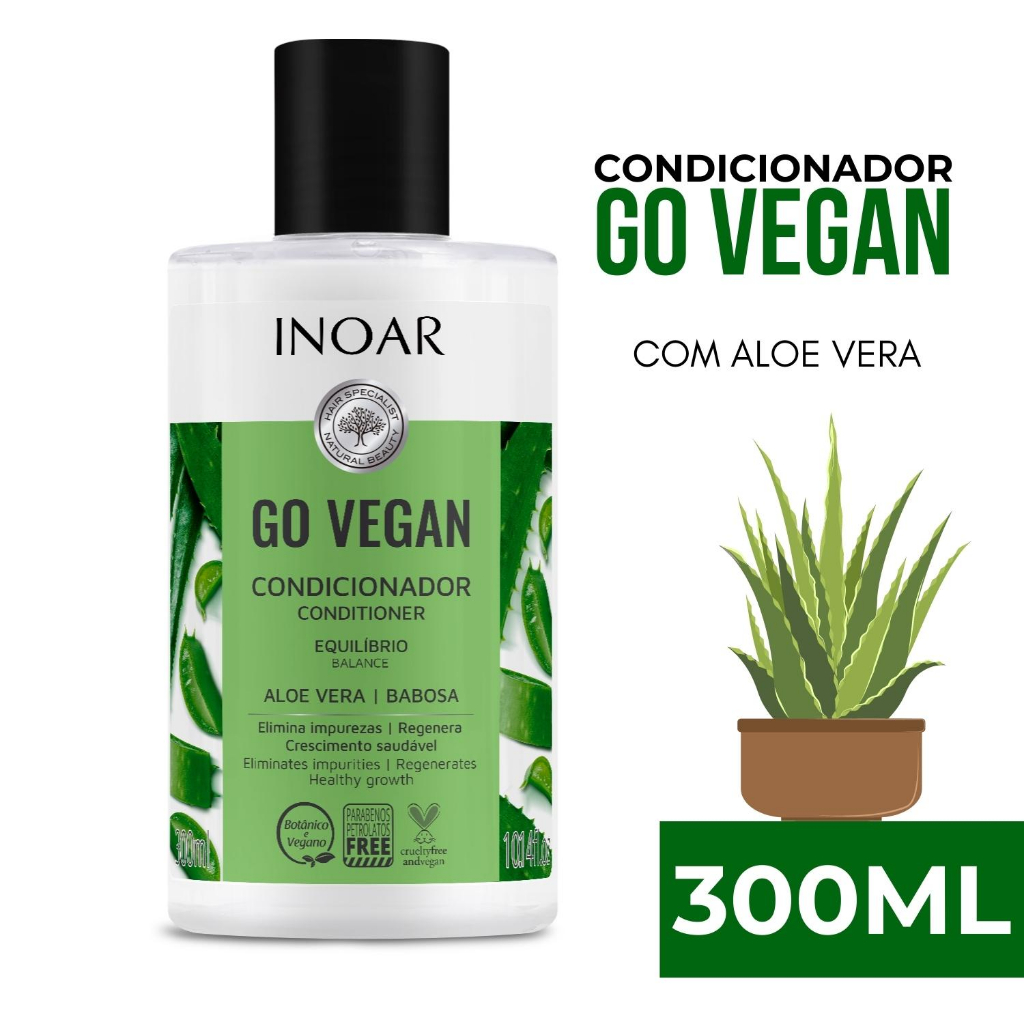 Condicionador Go Vegan Aloe Vera Equilibro 300ml Elimina Impurezas Regenera E Auxilia Crescimento Saudável Do Cabelo Inoar