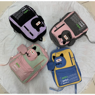 Mochila Escolar Passeio Feminina Infantil Nylon Gatinha com Bolsinha