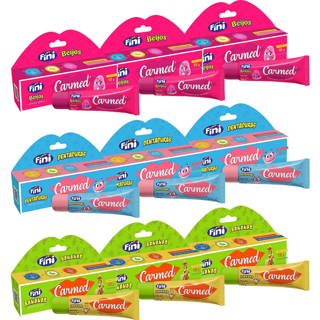 Kit 9 Hidratante Labial Carmed Fini 3 Beijos - 3 Dentaduras e 3 Bananas - Beauty