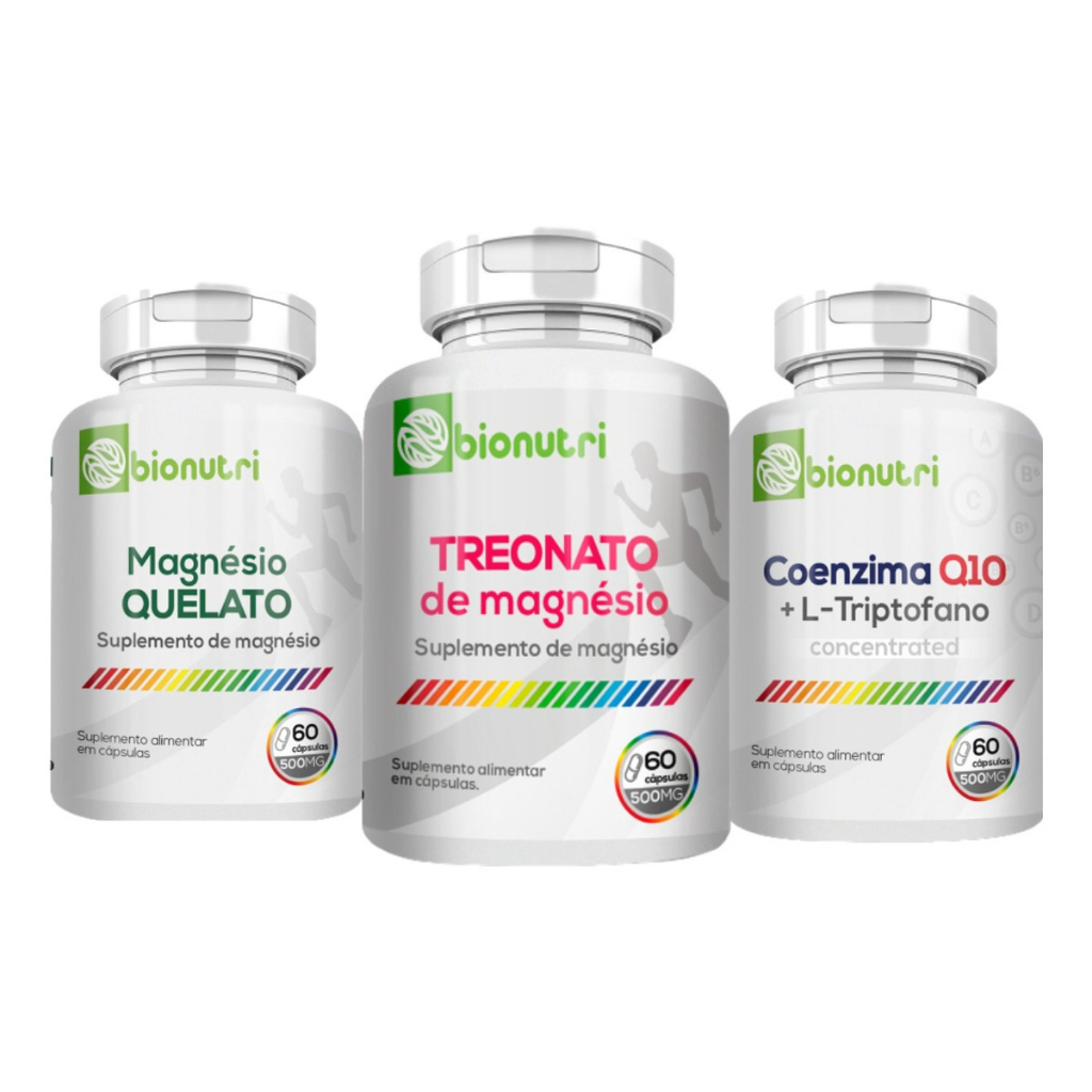 Kit Magnésio Treonato + Quelato + Coenzima Q10 500mg 60 Caps