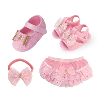 Sapatinho Bebê Kit Sapato De Renda + Sandália + Faixa+ Calcinha em Oferta na Shopee