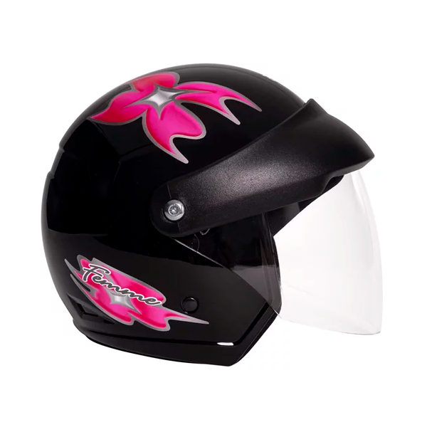 Capacete aberto Taurus Wind Visor Femme Preto Brilhante e Pink com Viseira acoplada em Oferta na Shopee