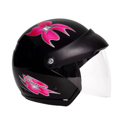 Capacete aberto Taurus Wind Visor Femme Preto Brilhante e Pink com Viseira acoplada