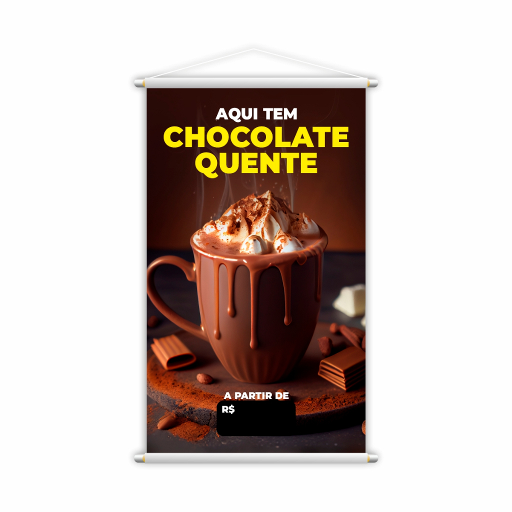 Banner Aqui Tem Chocolate Quente Preço Preto Lona