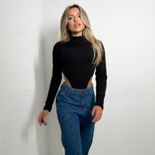 Body Collant Feminino Cavado Gola Alta Manga Longa Tendência Moda Blogueira em Oferta na Shopee
