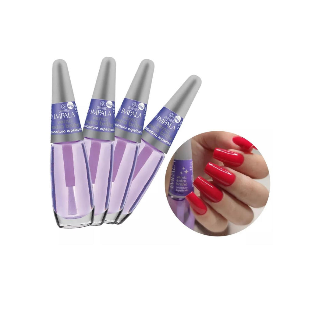 KIT 4 ESMALTE IMPALA EXTRA BRILHO ROXINHO SECAGEM RÁPIDA