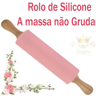 Rolo Para Massa Silicone Giratório Rosa Não Gruda Macarrão Pizza Pão - Talheres Rosa Madei...