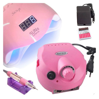 Kit Cabine SUN 5 Led UV 48W + Lixa Lixadeira Porquinho 45000 RPM Profissional Nail Designer