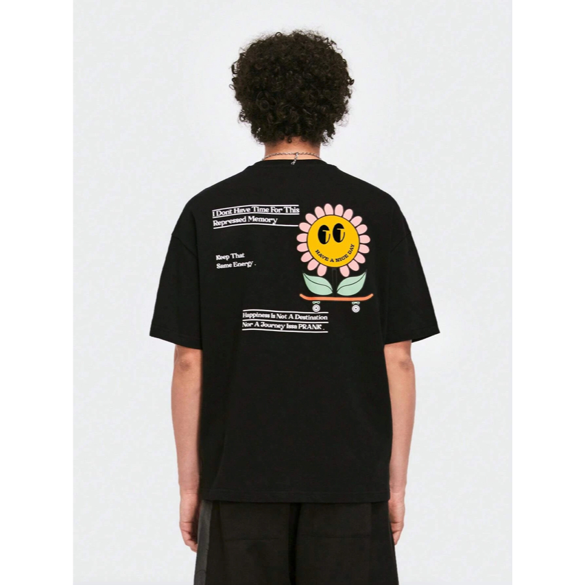 Camiseta Girassol Smile Emoji Oversized Longline Masculina Básica