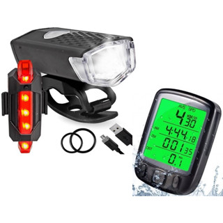 Farol para Bike Led Dianteira e Traseira- Recarregável + Velocímetro Resistente à água Bike + Com Cadence Ciclismo Computador SunDING R-48