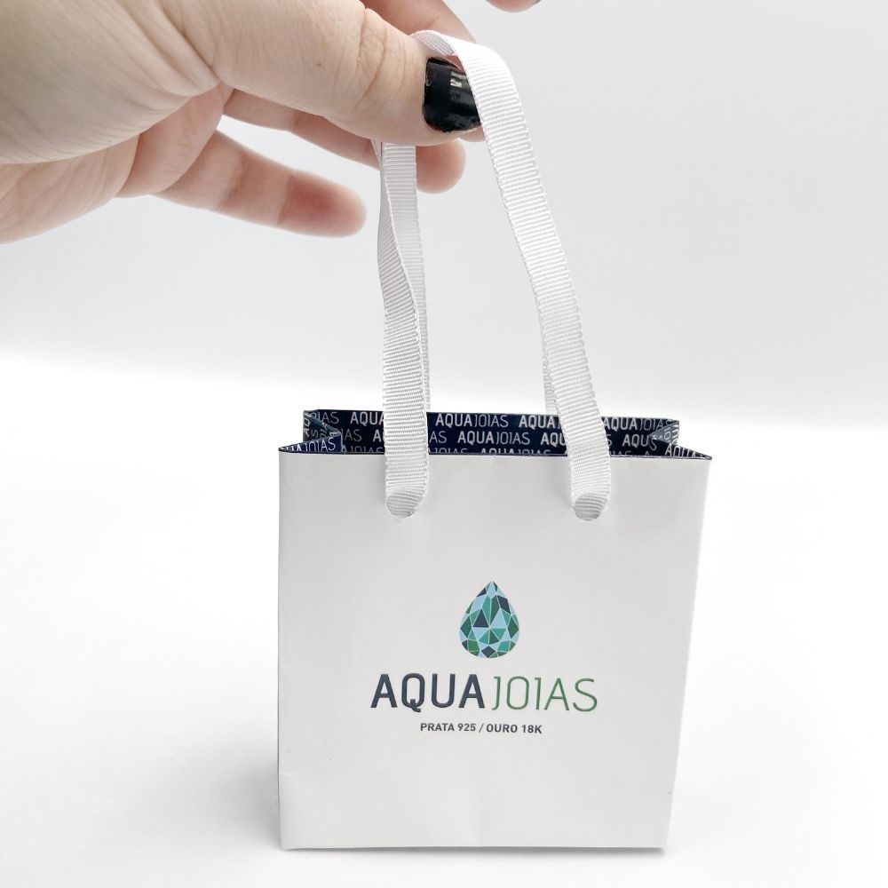 Detalhes do Embalagem sacola personalizada Aqua Joias pequena para presente