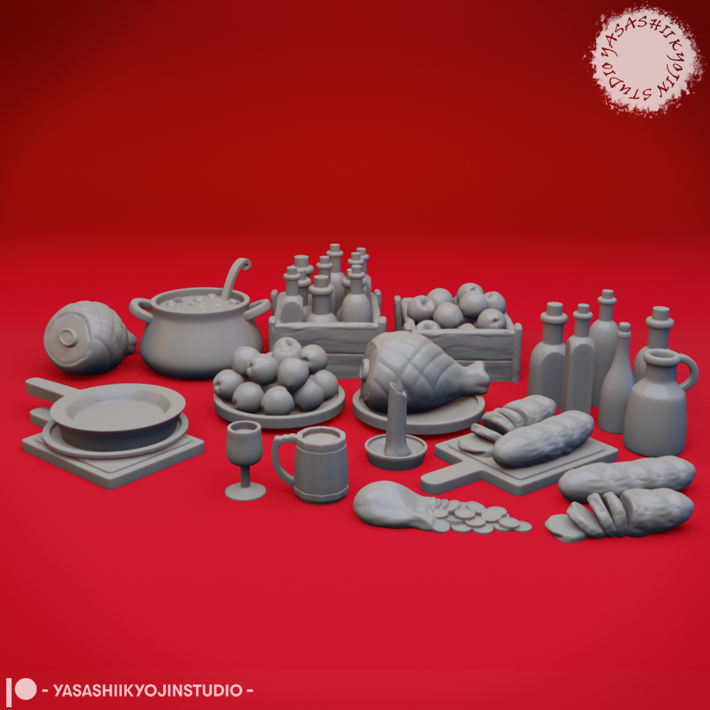 Cenários de Taverna - Comidas, Bebidas e Adereços | Conjunto de Miniaturas de RPG