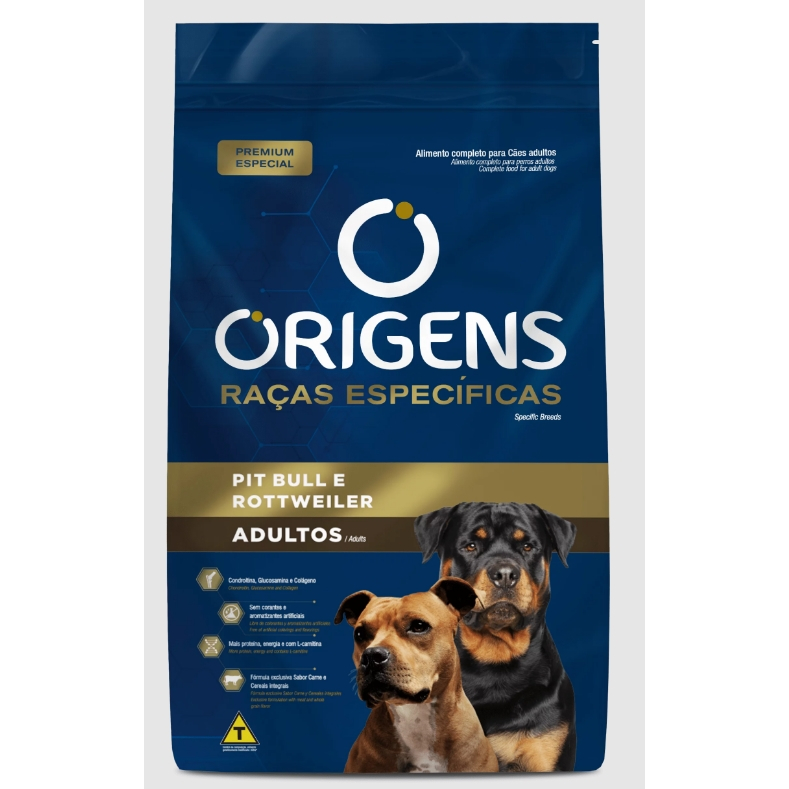 Ração Origens Cães Adultos Pit Bull e Rottweiler 15kg Adimax