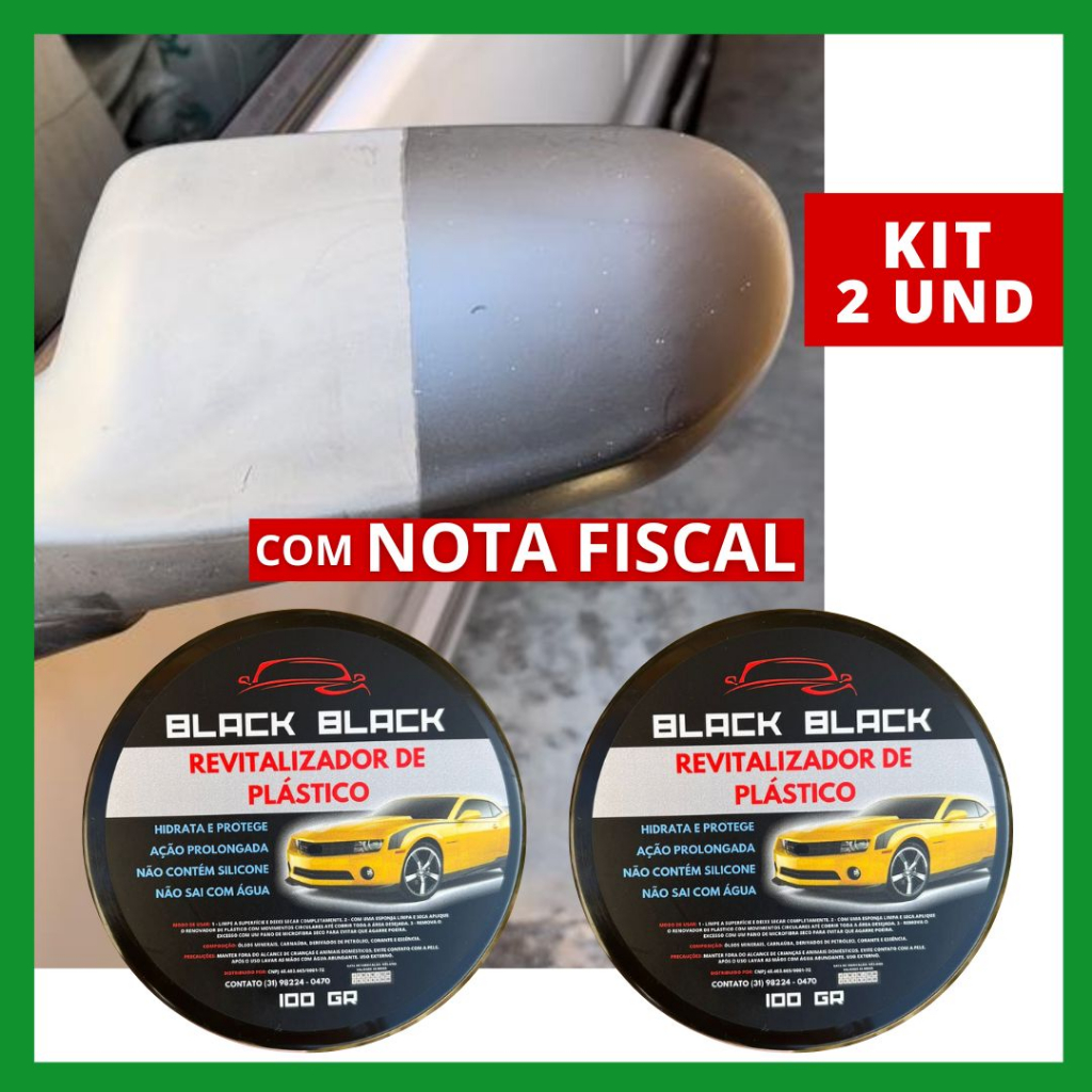 2 Revitalizador de Plástico Automotivo Black Black Original Cera Para Restaurar KITC/2