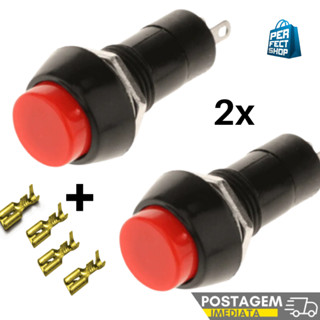2x Chave Push Button 2 Terminais N/A Vermelho, Verde, Botão Normalmente Aberto