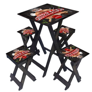 Conjunto Mesa Madeira Dobrável Jardim Lar Área Externa