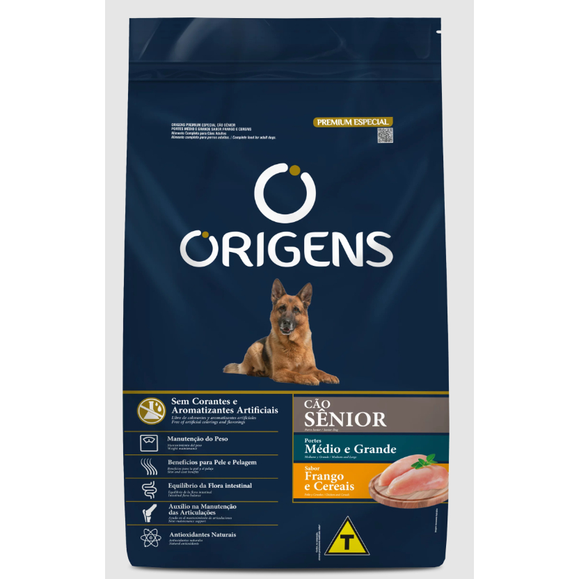 Ração Origens Cães Sênior Porte Grande Sabor Frango e Cereais 3kg Adimax - Pets