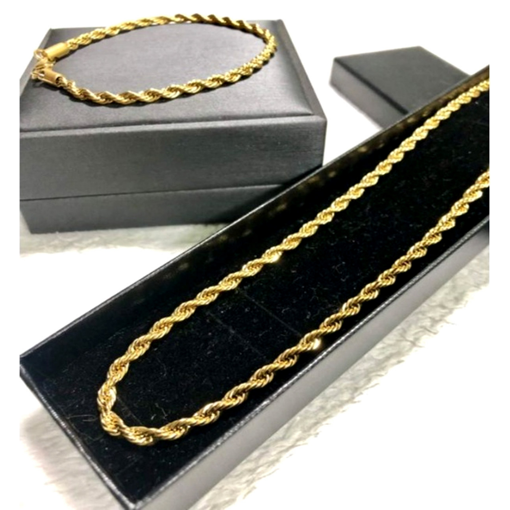 Conjunto Corrente Cordão + Pulseira Baiano Trançado + Pulseira Masculina 6mm Ouro 18k