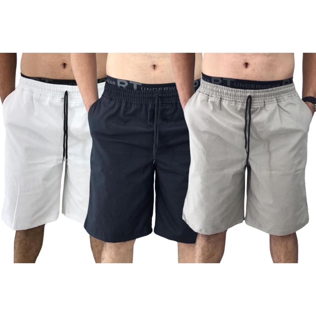 Moda masculina: Bermudas lisas em sarja nas cores branca, preta e bege