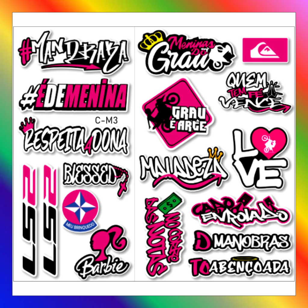 adesivos Cartela Feminino CM3  De Menina Moto Carro 244 mandraka grau em Oferta na Shopee