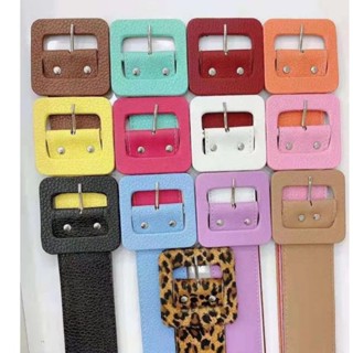 cintos femininos coloridos couro fivela quadrada retrô blogueiras moda