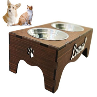 Comedouro PERSONALIZADO CACHORRO e GATO Elevado 2 Potes Inox