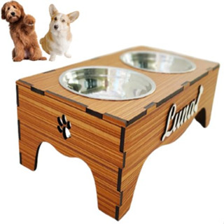 Comedouro Pet Cachorro  Personalizado Elevado M 2 Tigelas em Inox