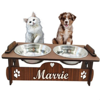 Comedouro Personalizado Elevado Com TAMPAS Pet Cão/Gato Duplo