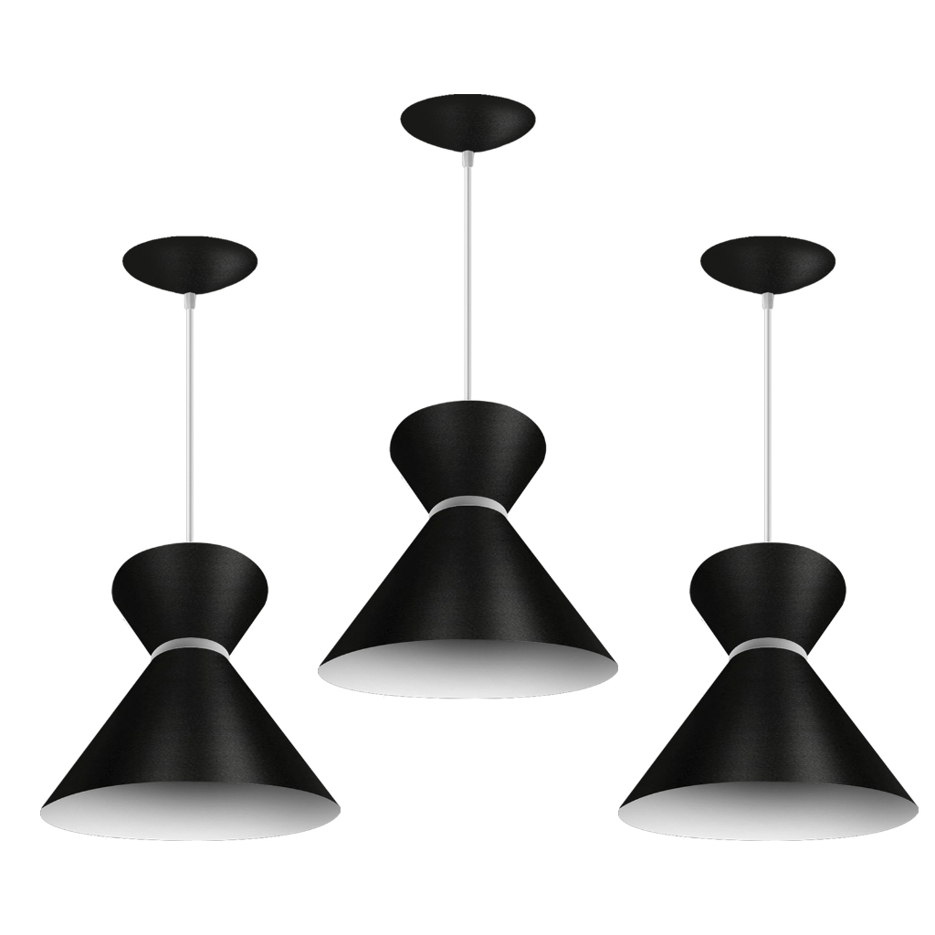 KIT COM 3 PENDENTES LUSTRES MODELO LUXO PRETO COM BRANCO CASA E DECORAÇÃO ENVIO IMEDIATO