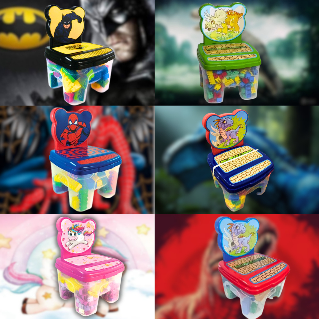 Cadeira Com Blocos De Montar Cadeirinha 256 Peças Didática Educativa Infantil Brinquedos De Montar Unicórnio Batman Homem Aranha Dinossauro Personagens Para Crianças Meninos E Meninas Selo Inmetro Brinquedos GGB