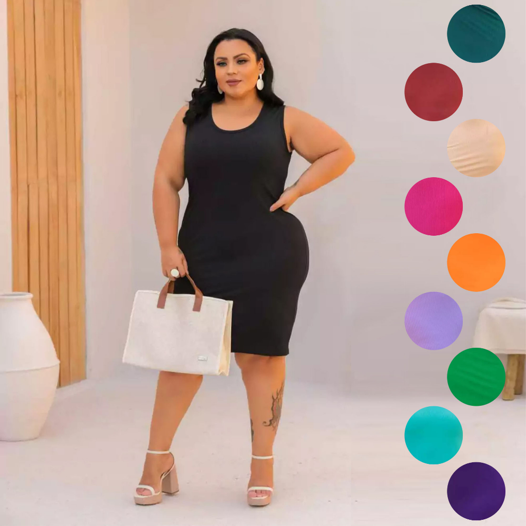 Vestido Plus Size Feminino Regata Curve Canelado