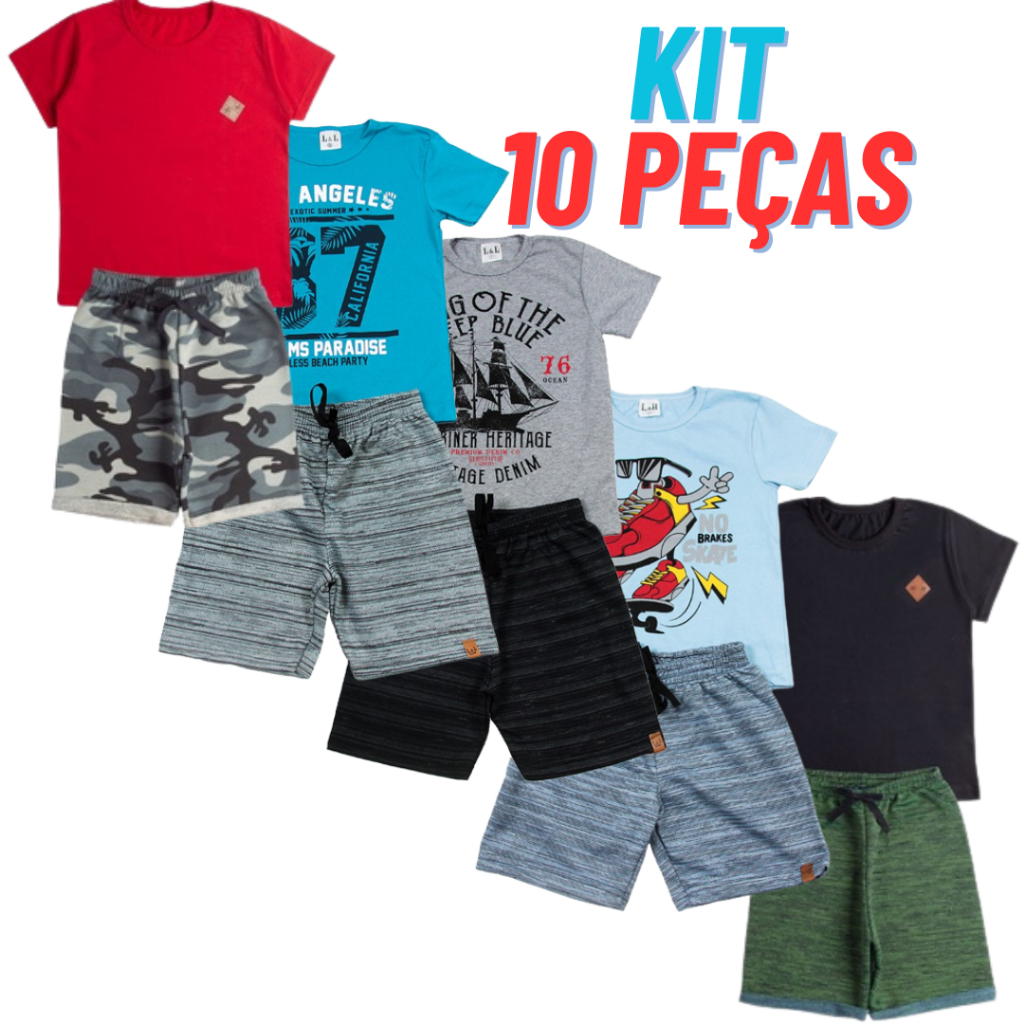 Kit 10 peças 5 Conjuntos Menino Infantil Bermuda e Camiseta roupa infantil Roupa de Verão em Oferta na Shopee
