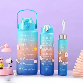 kit 3 Garrafa De Água Squeeze Academia Com 2000ml 900ml E 300ml Portátil Adesivos