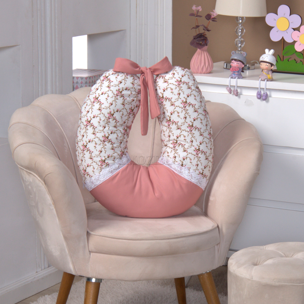 Almofada De Amamentação Floral Com Laço Micropercal Com Zíper Estampas com Refil